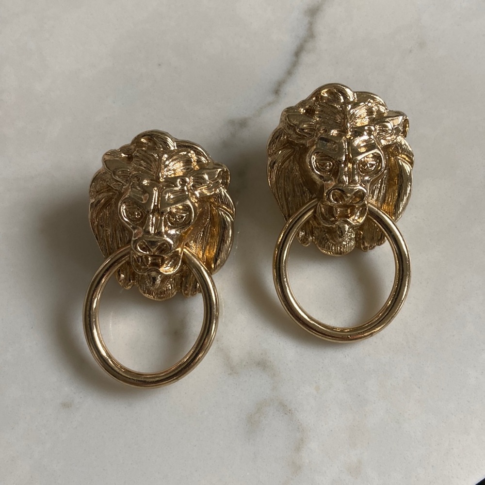 Lions Head Door Knocker earrings Goldtone